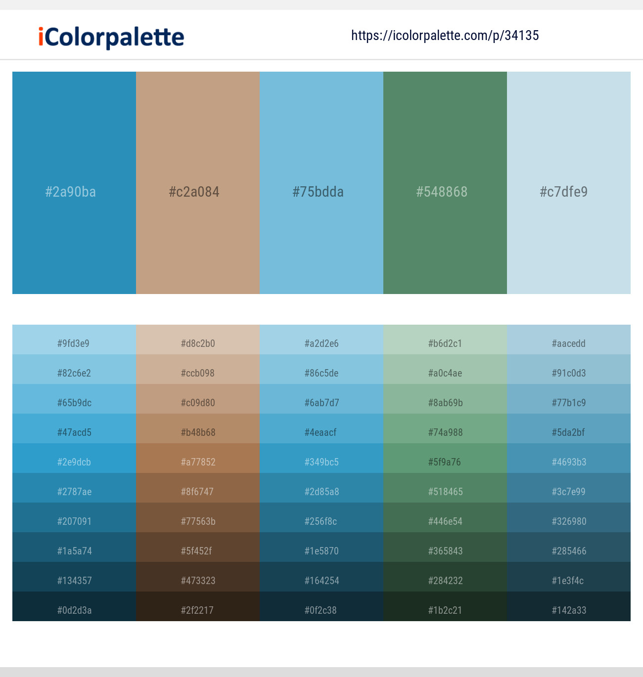 Curious Blue – Indian Khaki – Viking – Spring Leaves – Botticelli Color scheme