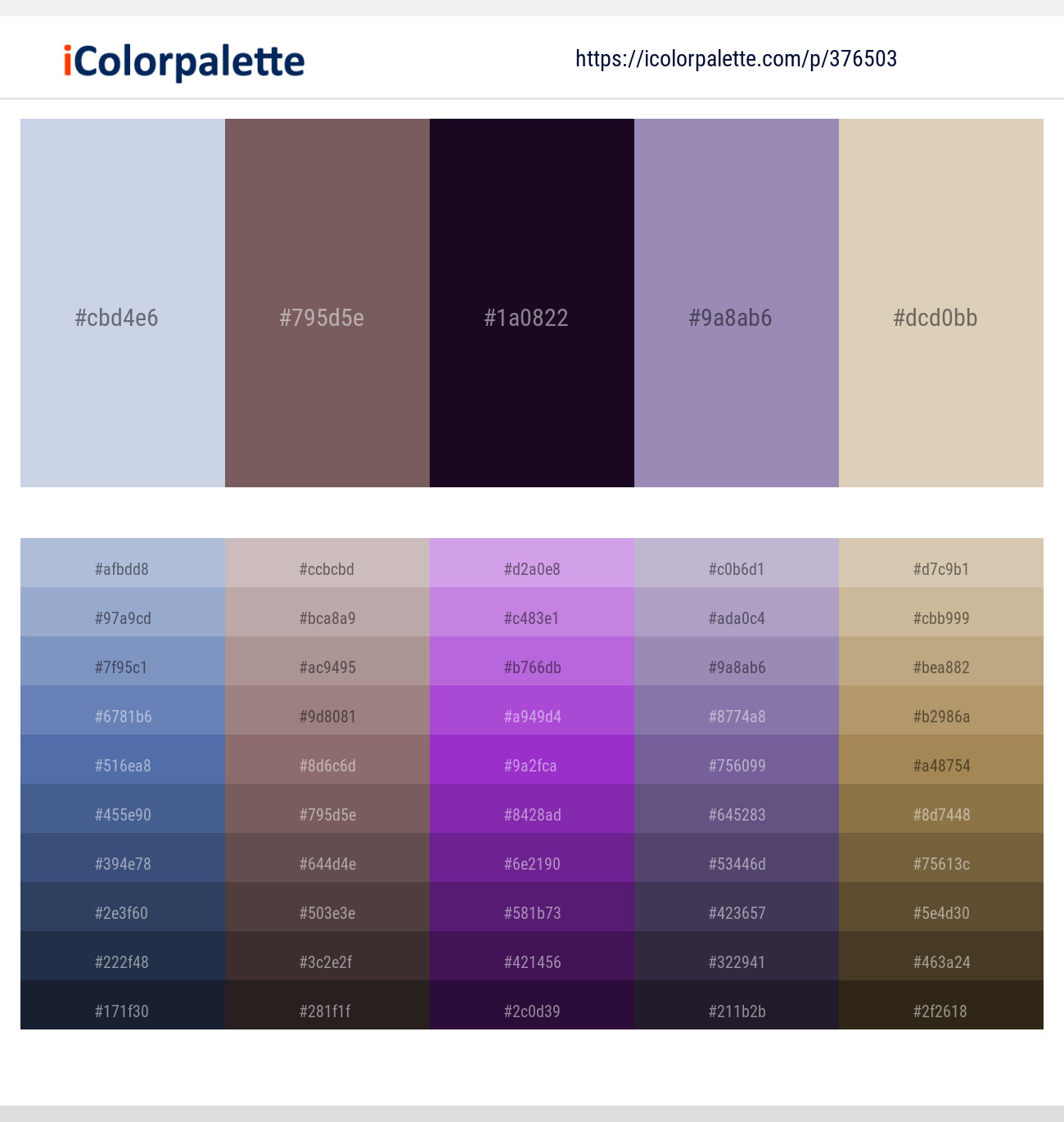 Periwinkle Gray – Russett – Haiti – Lavender Purple – Akaroa Color scheme
