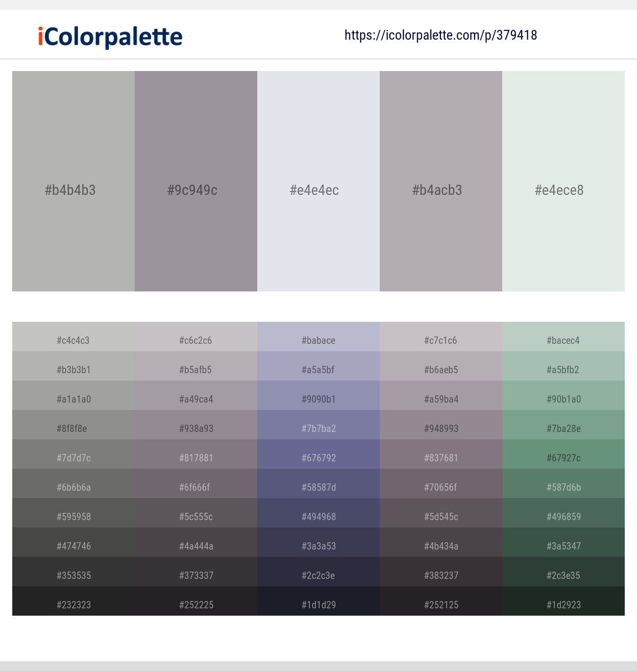 Gray Nickel – Venus – Athens Gray – Shady Lady – Gin Color scheme
