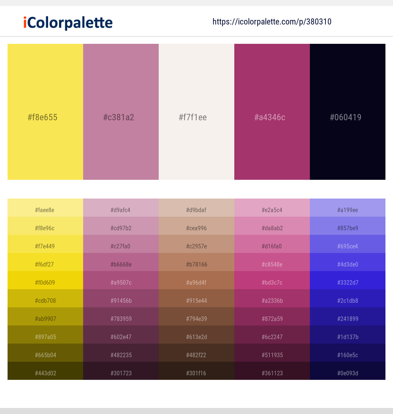 Energy Yellow – Viola – Dawn Pink – Royal Heath – Black Pearl Color scheme