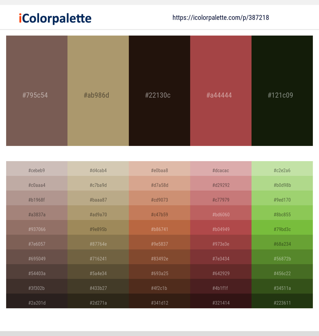 Russett – Sandal – Coffee Bean – Apple Blossom – Seaweed Color scheme