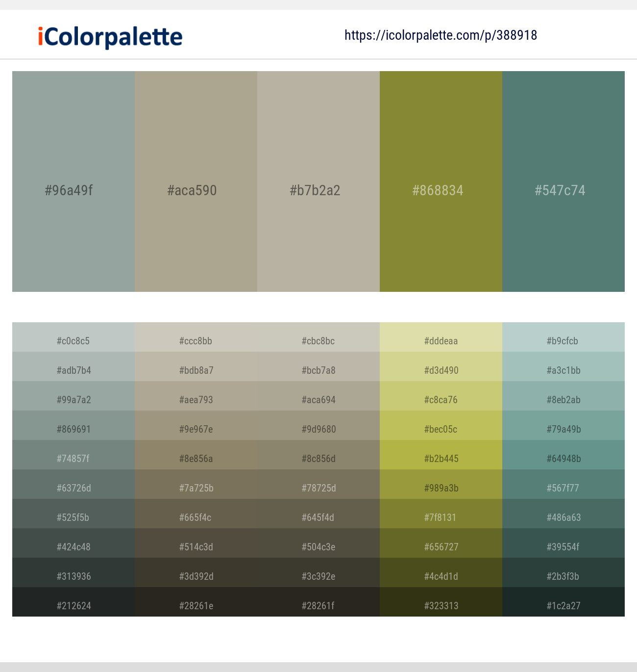 Pewter – Gray Olive – Nomad – Sycamore – Cutty Sark Color scheme