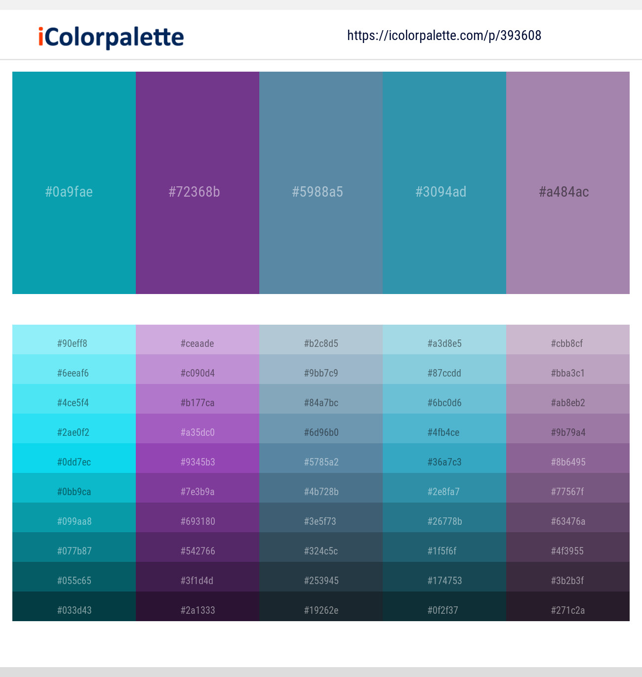 Bondi Blue – Vivid Violet – Horizon – Boston Blue – Amethyst Smoke Color scheme
