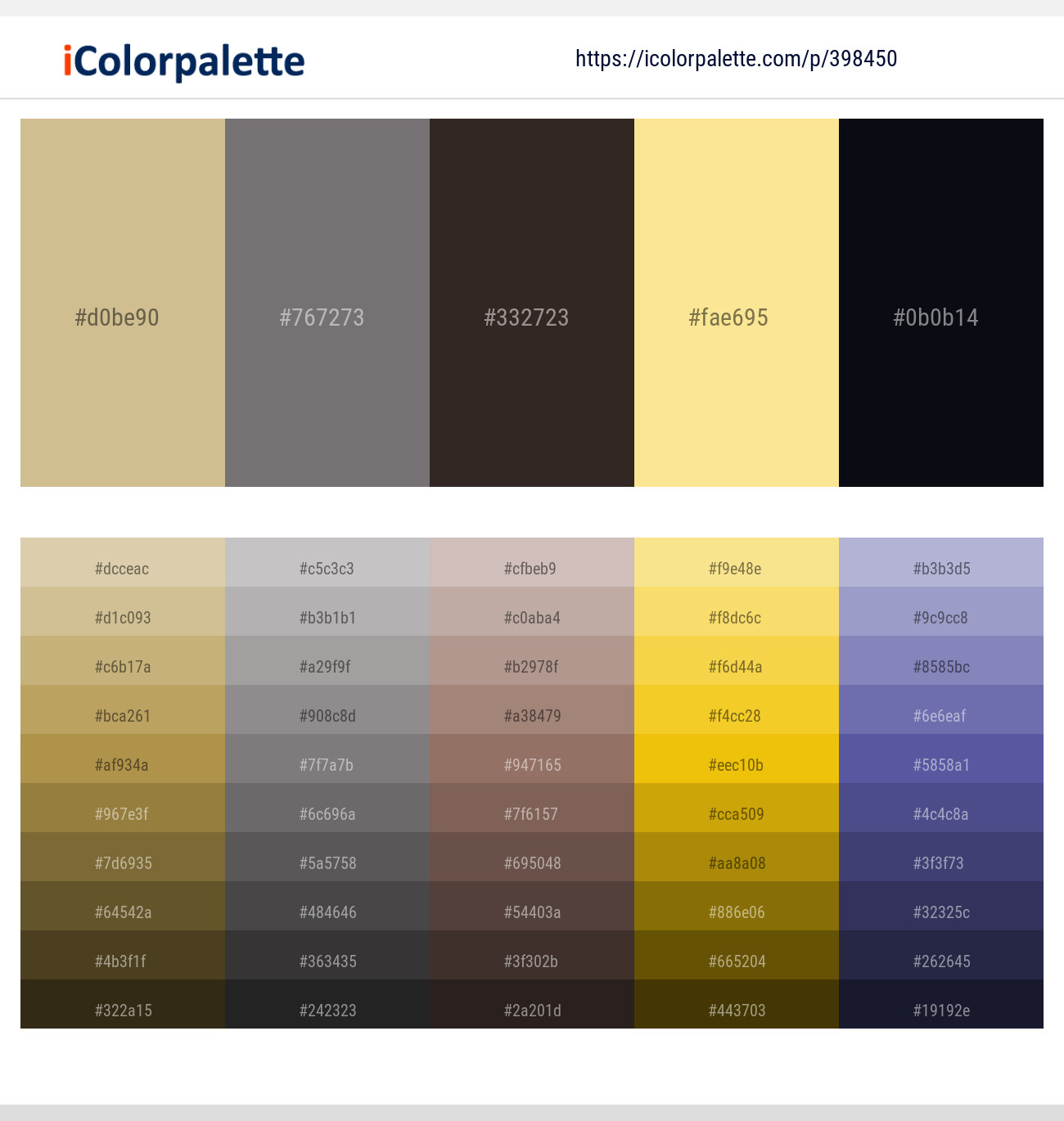 Sorrell Brown – Empress – Cocoa Brown – Sweet Corn – Cinder Color scheme