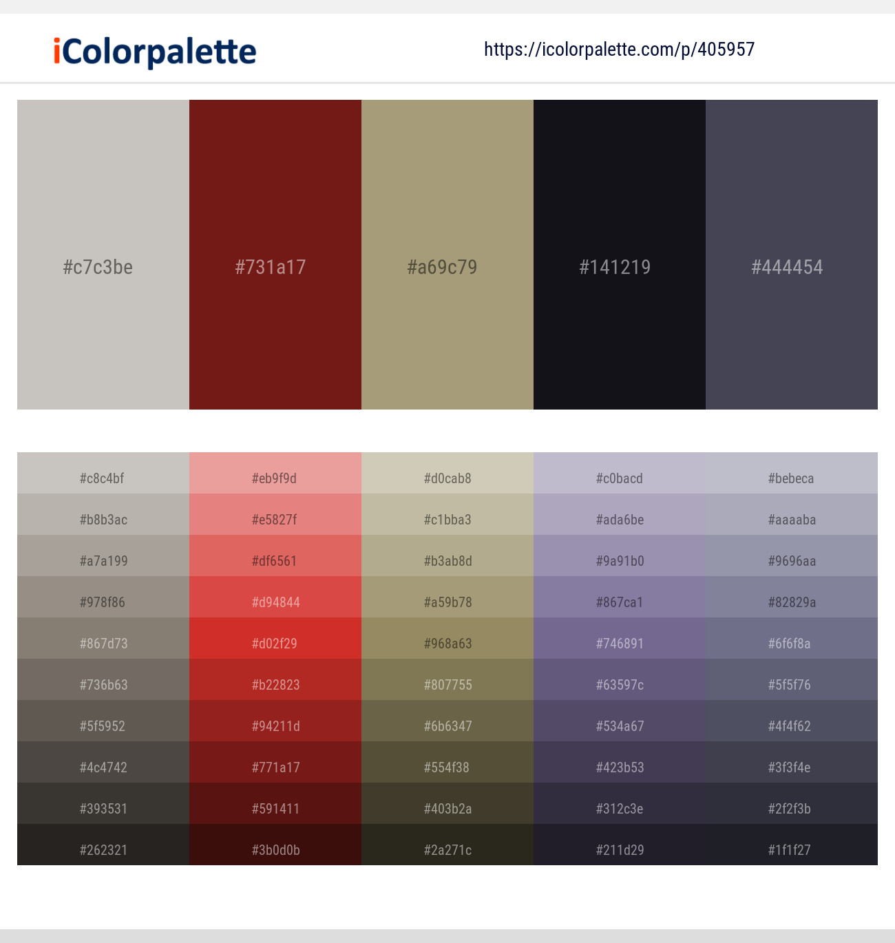 Cloud – Moccaccino – Donkey Brown – Cinder – Gun Powder Color scheme