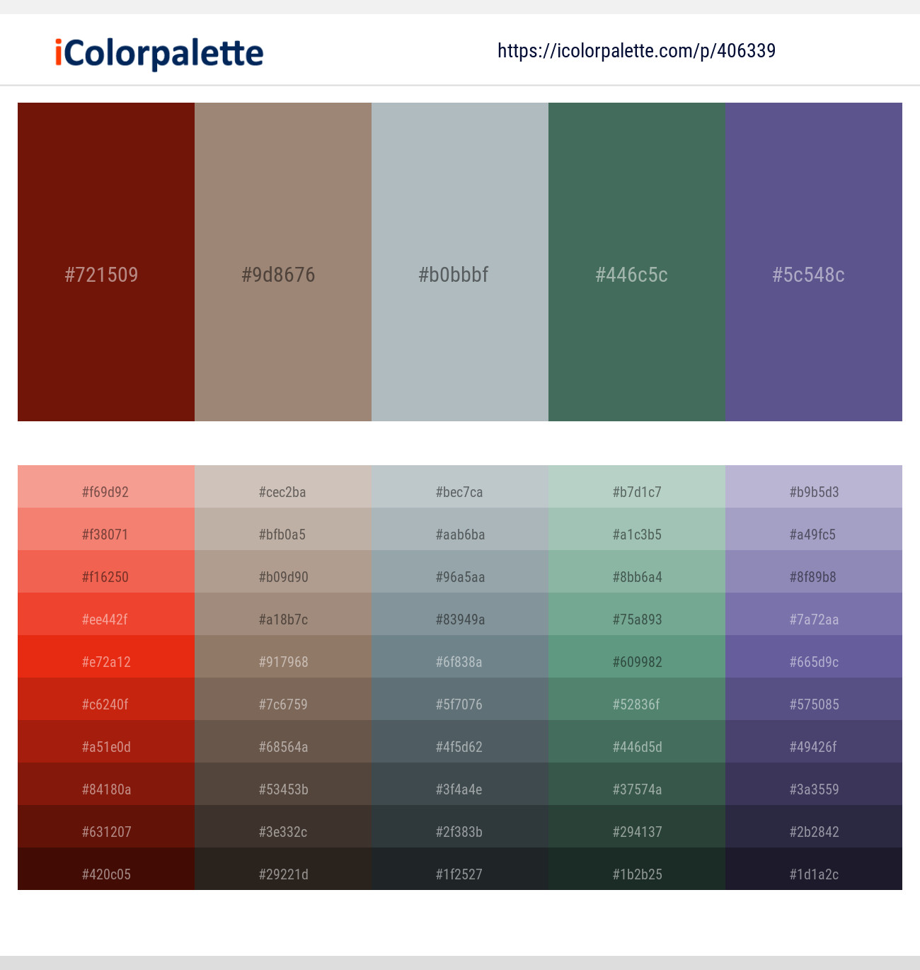 Dark Burgundy – Pale Oyster – Tower Gray – Mineral Green – Butterfly Bush Color scheme