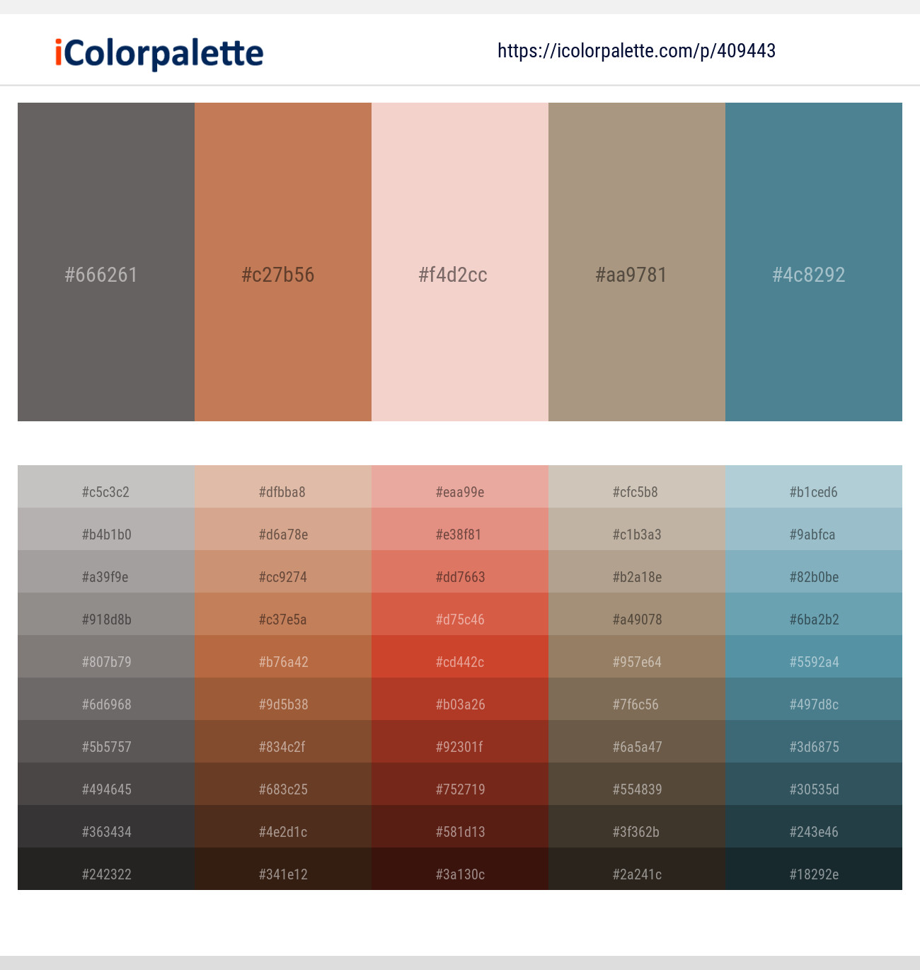 Dove Gray – Antique Brass – Beauty Bush – Donkey Brown – Smalt Blue Color scheme