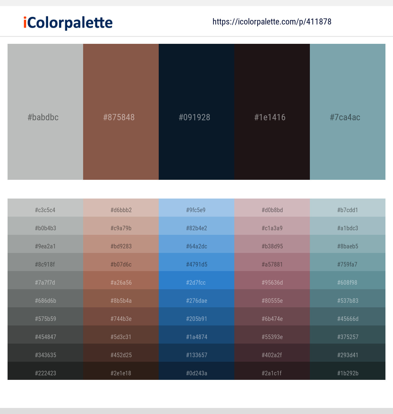 Powder Ash – Spicy Mix – Firefly – Cocoa Brown – Gumbo Color scheme
