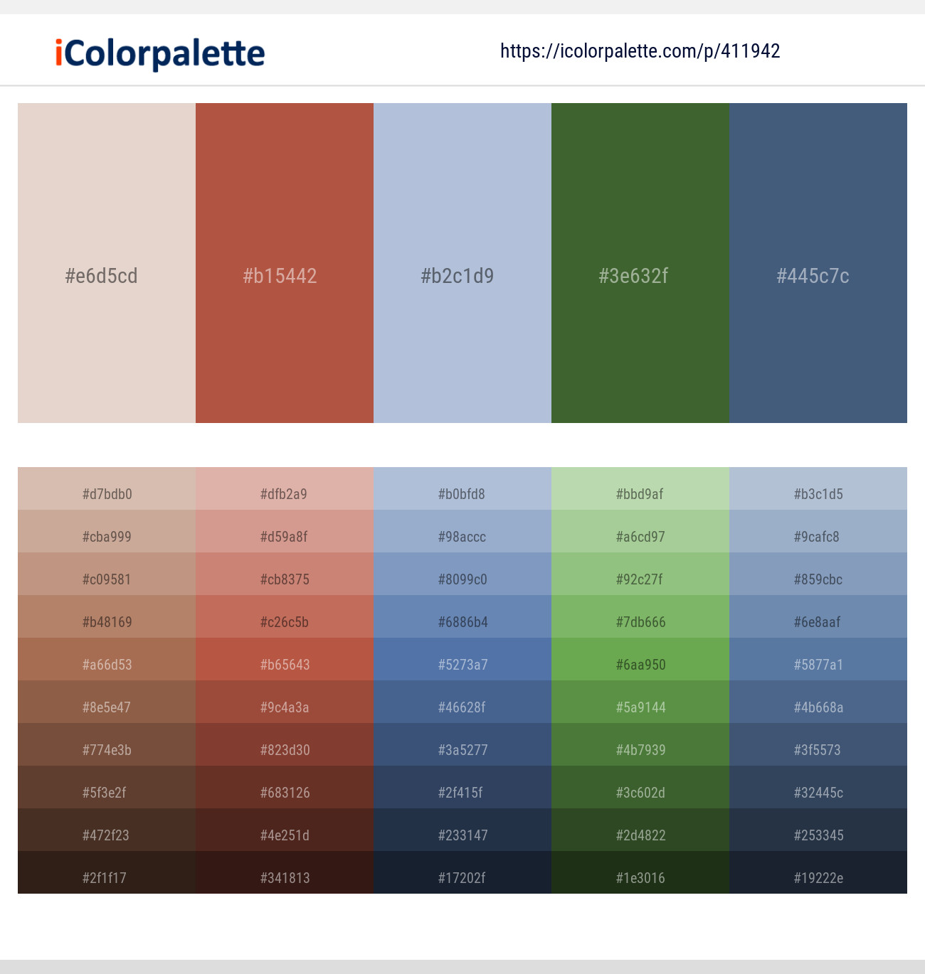 Dust Storm – Apple Blossom – Pigeon Post – Chalet Green – Blue Bayoux Color scheme
