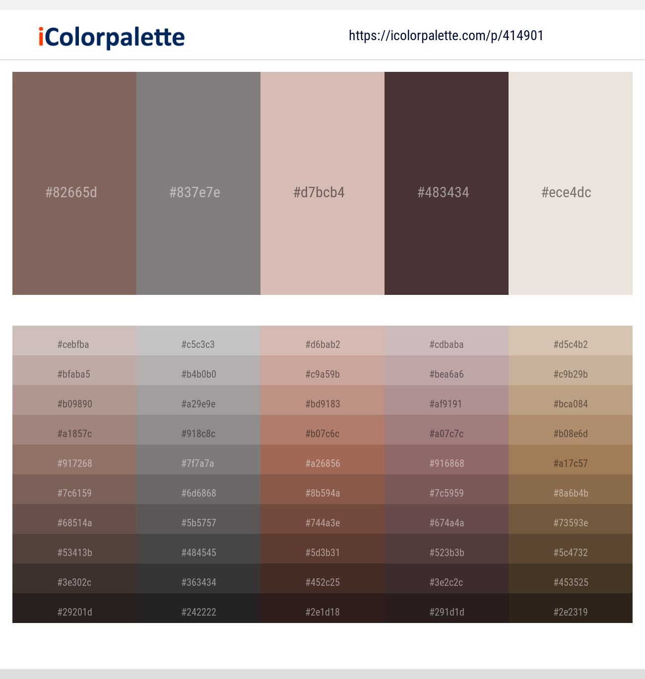 Sand Dune – Gray – Clam Shell – Woody Brown – Pearl Bush Color scheme