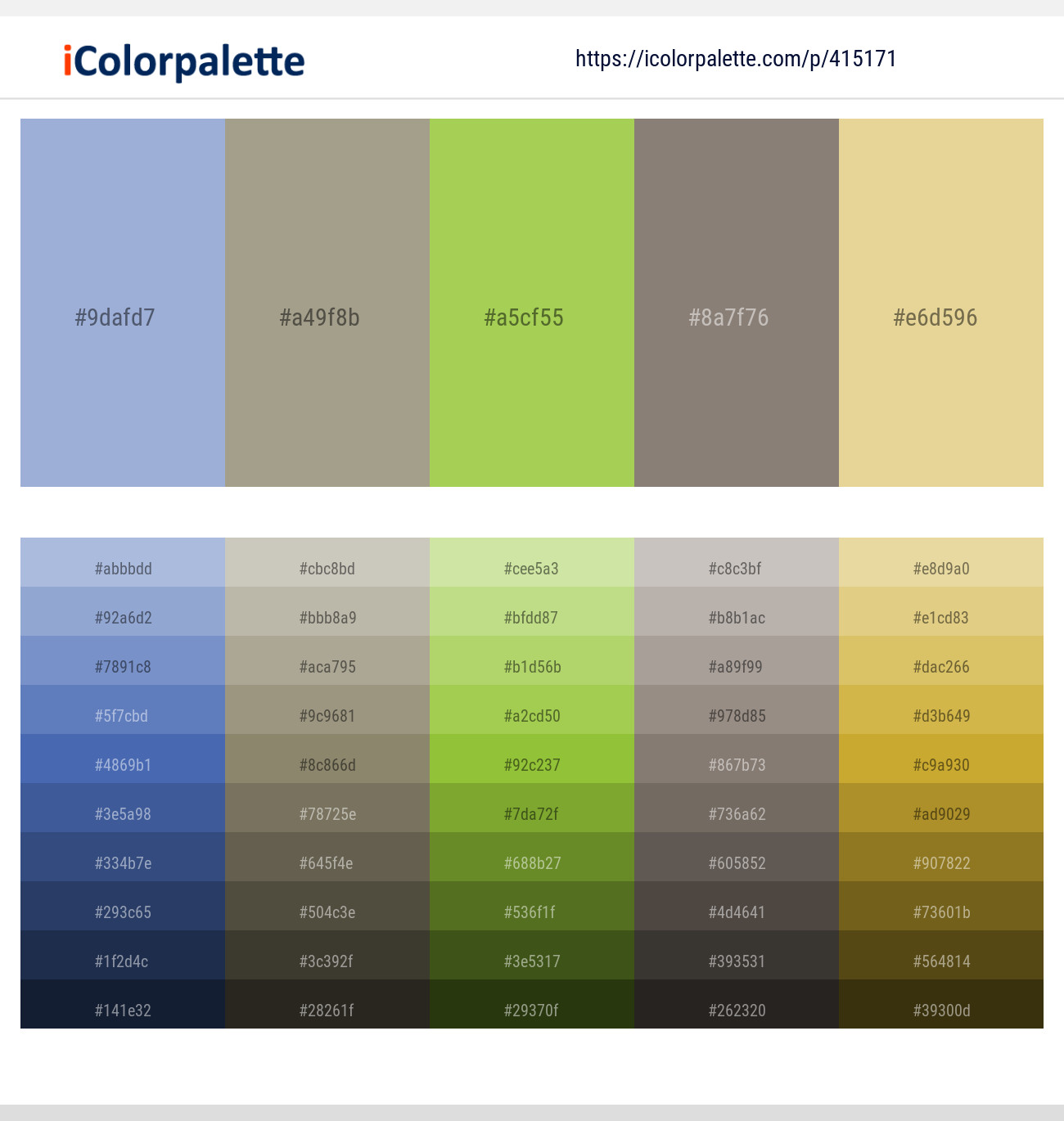 Polo Blue – Gray Olive – Conifer – Squirrel – Zombie Color scheme