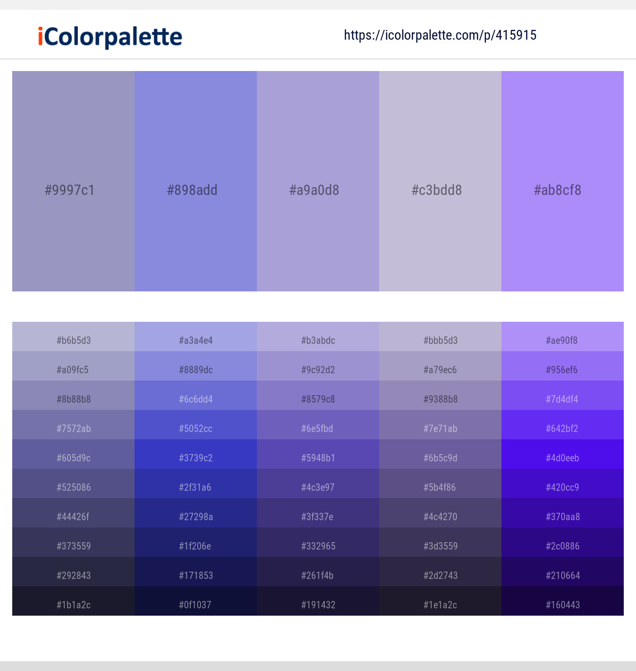 Blue Bell – Chetwode Blue – Cold Purple – Lavender Gray – Portage Color scheme