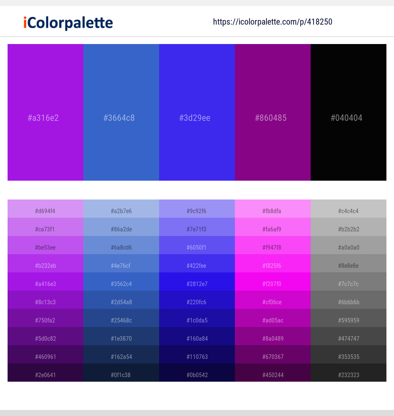 Blue-Magenta Color Hue Range, Color Name List of Blue-Magenta Colors, HEX