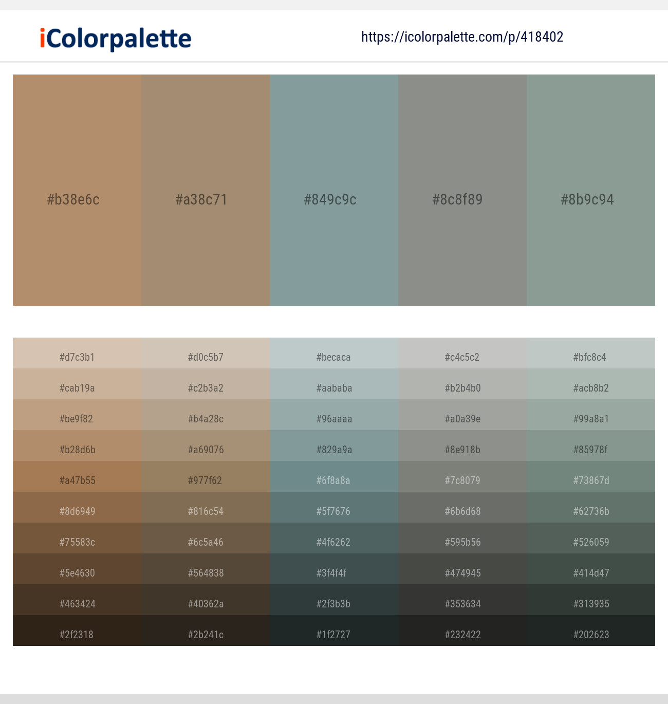 Teak – Donkey Brown – Granny Smith – Stack – Mantle Color scheme