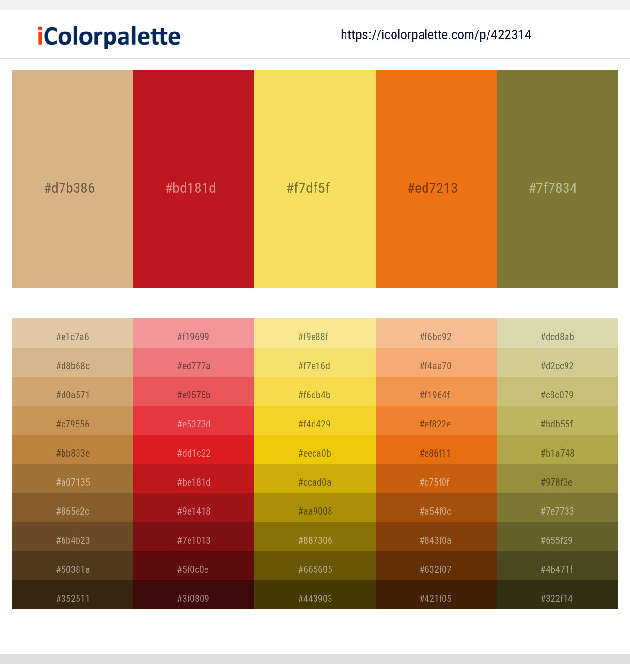 Tan – Thunderbird – Energy Yellow – Tango – Pesto Color scheme