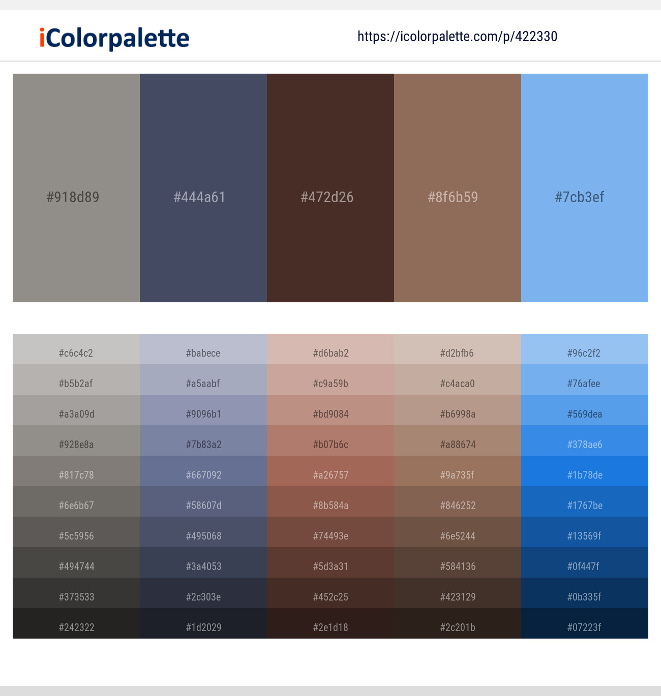Natural Gray – River Bed – English Walnut – Beaver – Jordy Blue Color scheme