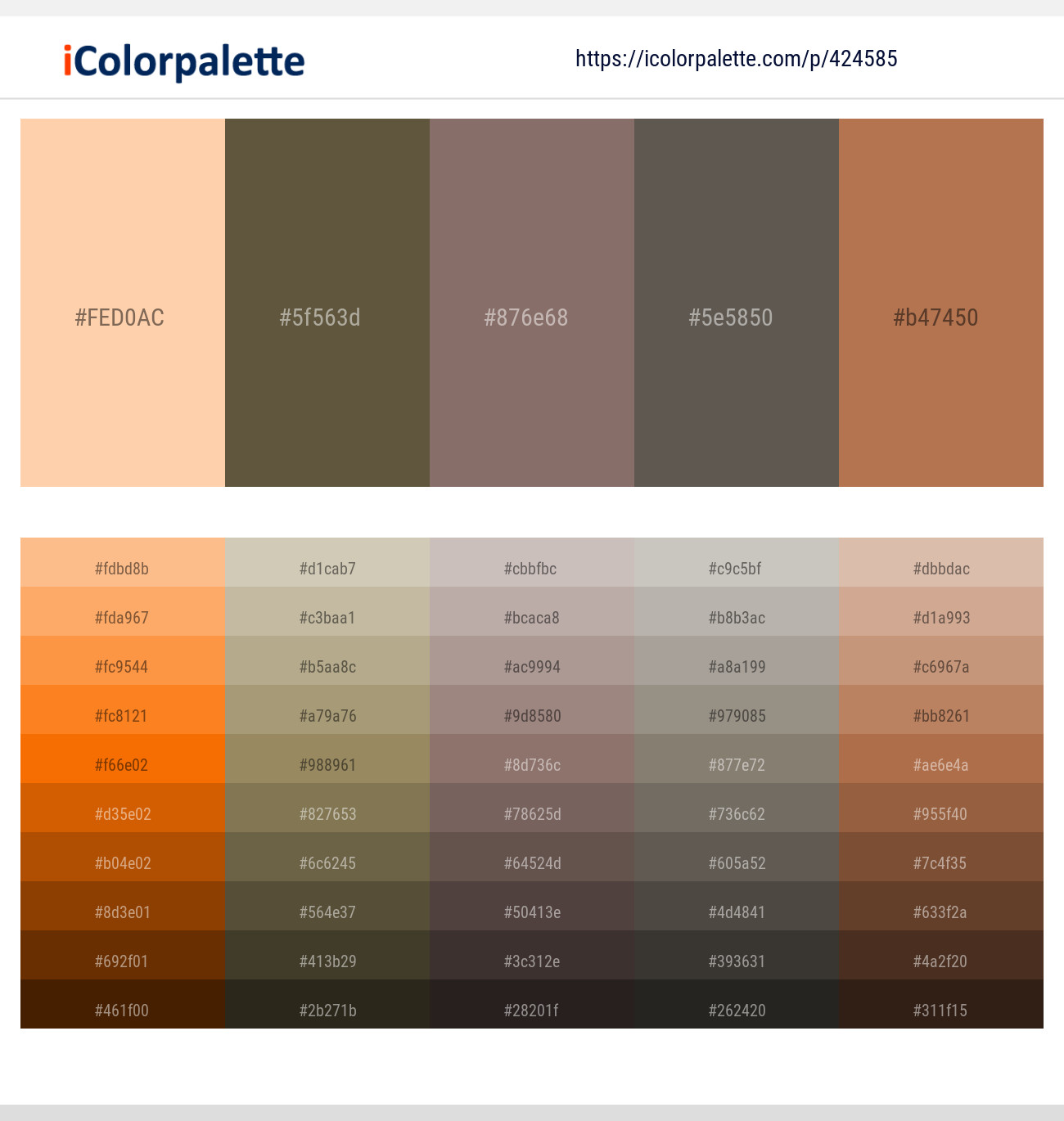 Color Card 023: Light Peach, Pale Apricot, Taupe, Dusk Gray