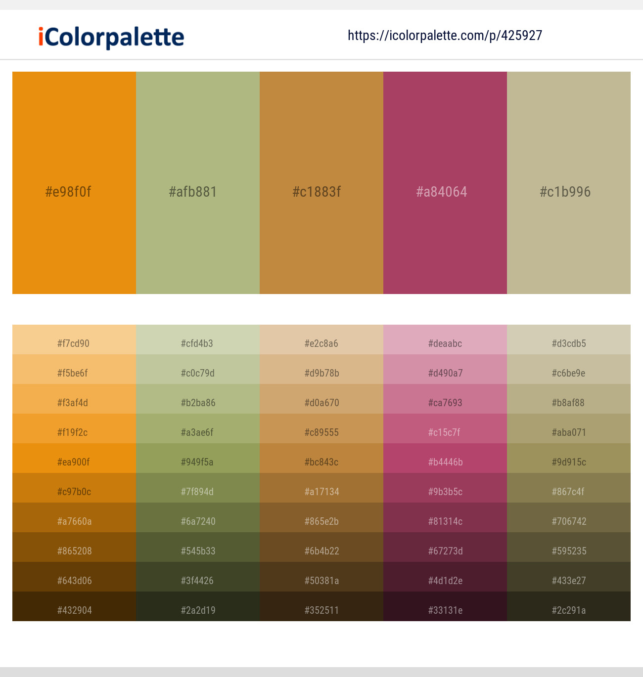 Gamboge – Swamp Green – Tussock – Hippie Pink – Coral Reef Color scheme