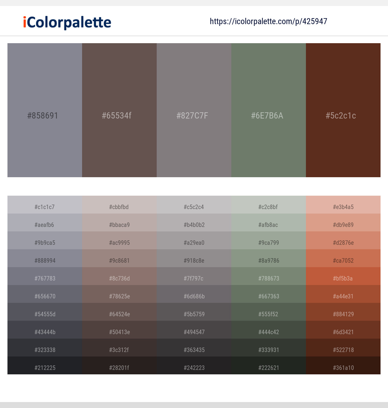 colorswall on X: Shades of Espresso color #4E312D hex #4e312d, #462c29,  #3e2724, #37221f, #2f1d1b, #271917, #1f1412, #170f0e, #100a09, #080504 # colors #palette   / X
