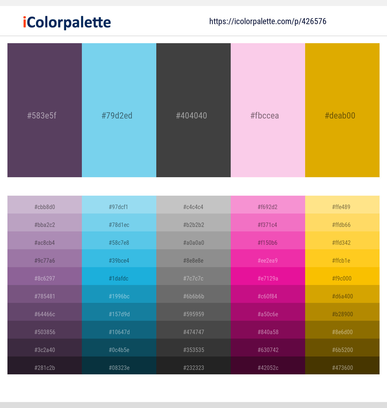 Voodoo – Sky Blue – Tundora – Classic Rose – Corn Color scheme