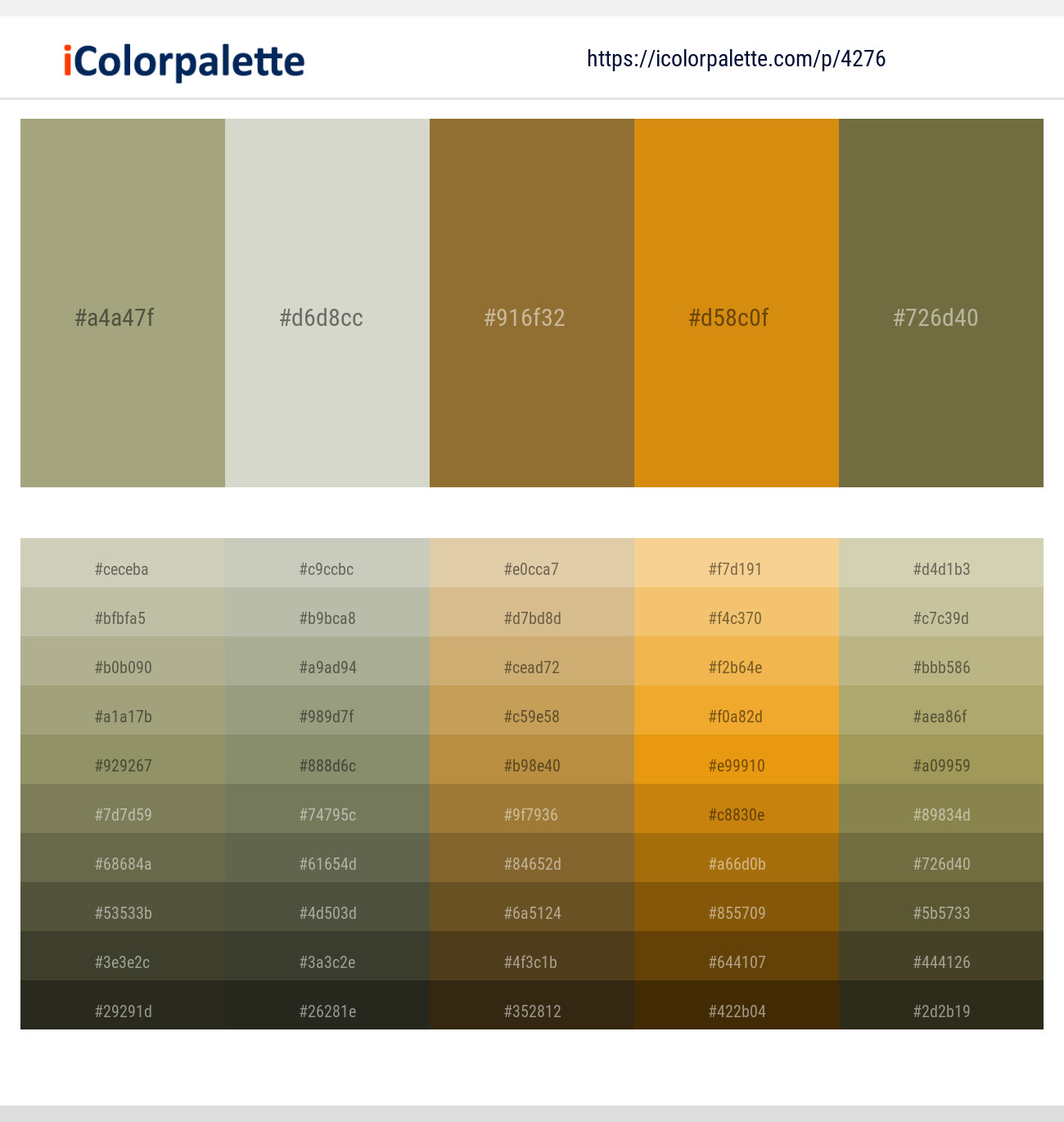 Tallow – Celeste – Potters Clay – Meteor – Yellow Metal Color scheme
