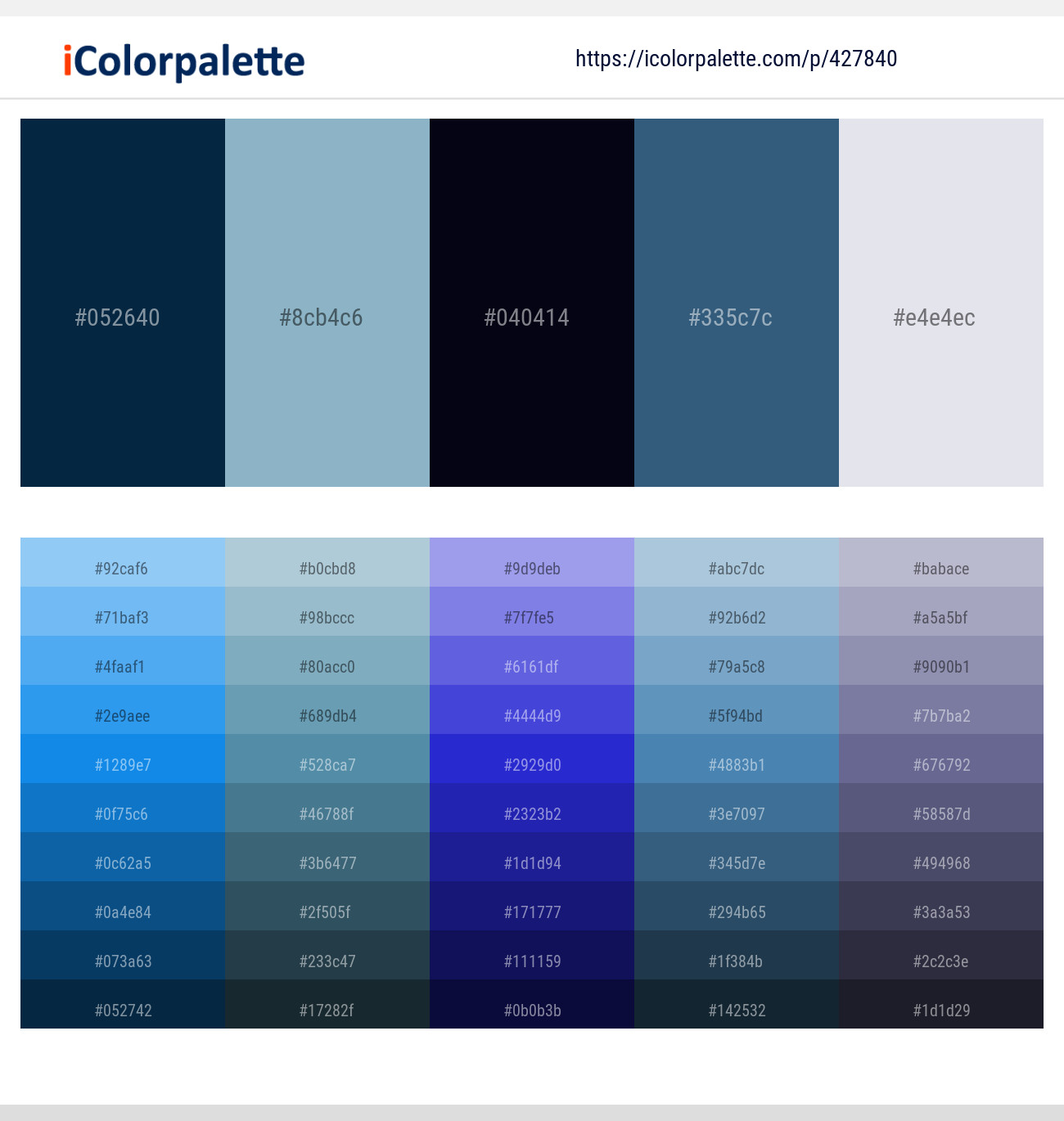 Blue Whale – Glacier – Black Pearl – Ming – Athens Gray Color scheme