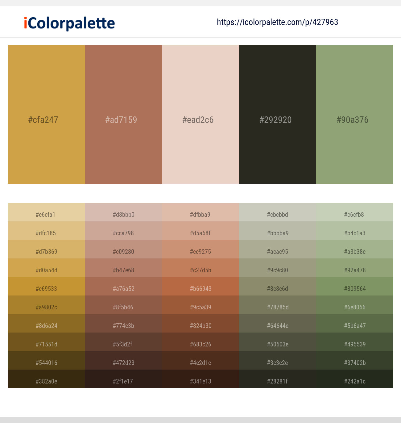 Old Gold – Santa Fe – Stark White – Rangitoto – Sage Color scheme