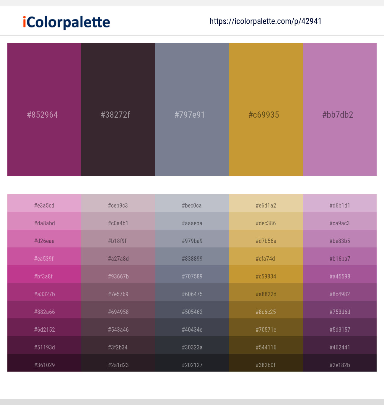 Plum – Thunder – Waterloo  – Old Gold – Bouquet Color scheme