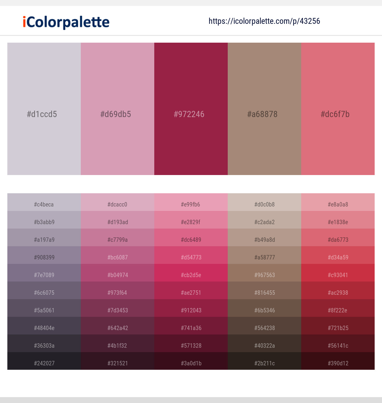 Gray Suit – Careys Pink – Mexican Red – Sandrift – Sunglo Color scheme