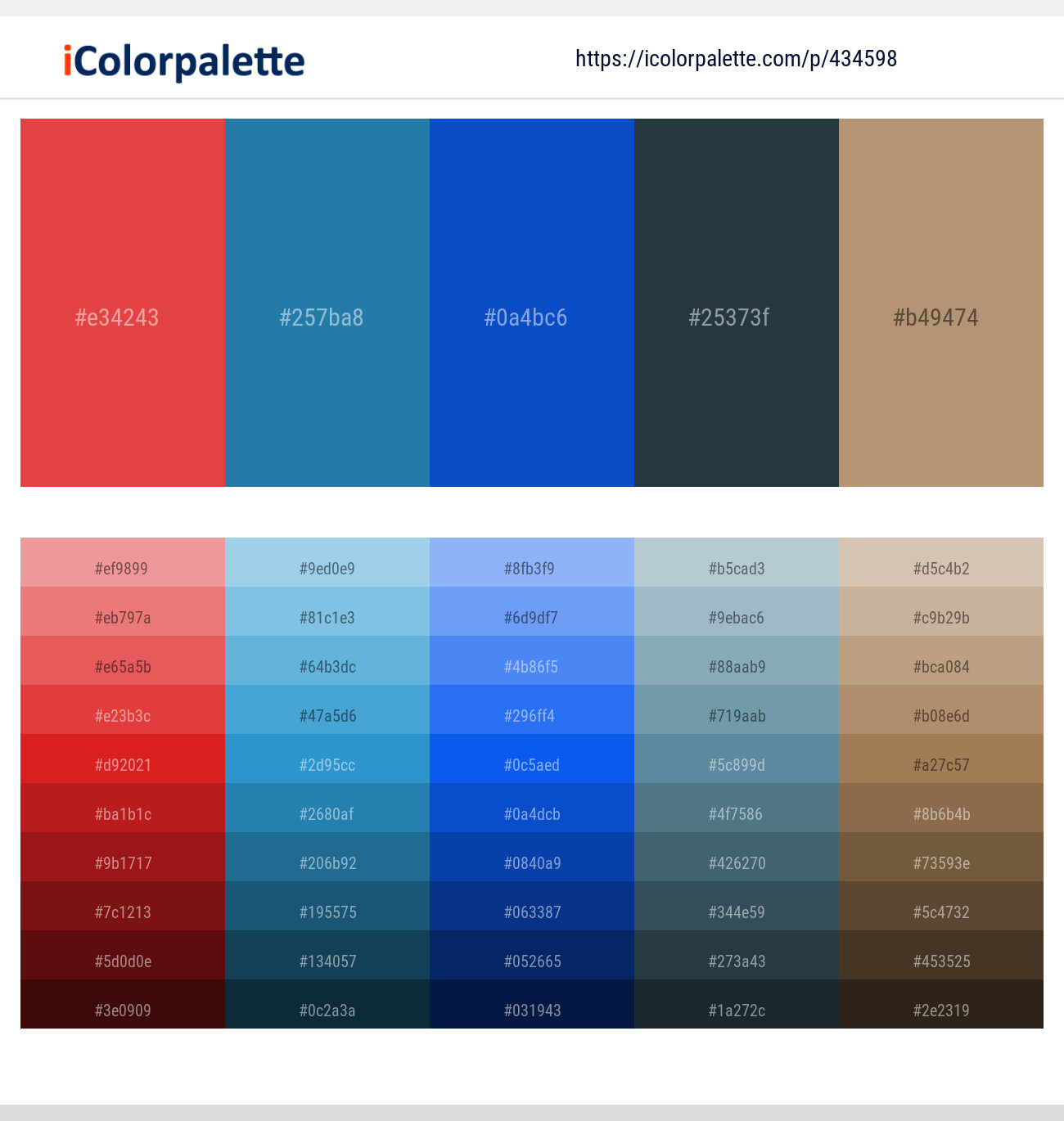 Cinnabar – Jelly Bean – Denim – Ebony Clay – Sandal Color scheme