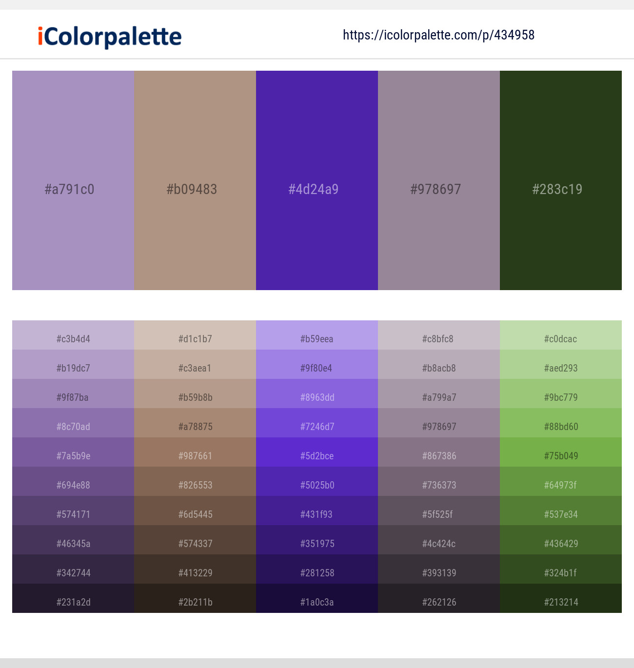 Lavender Purple – Sandrift – Daisy Bush – Venus – Mallard Color scheme