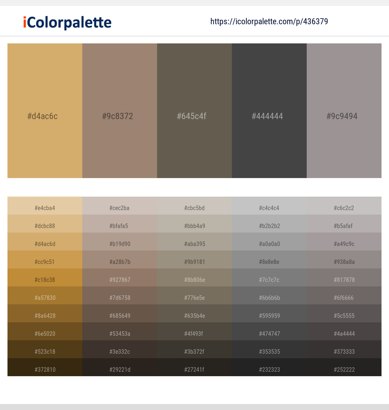 Whiskey – Arrowtown – Soya Bean – Tundora – Dusty Gray Color scheme