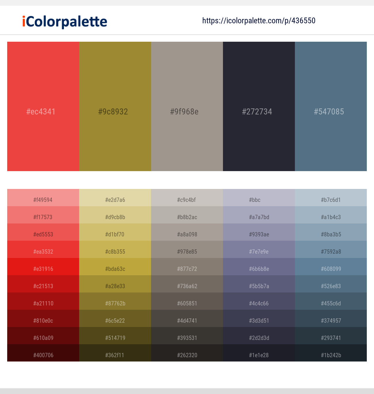 Cinnabar – Luxor Gold – Zorba – Charade – Blue Bayoux Color scheme