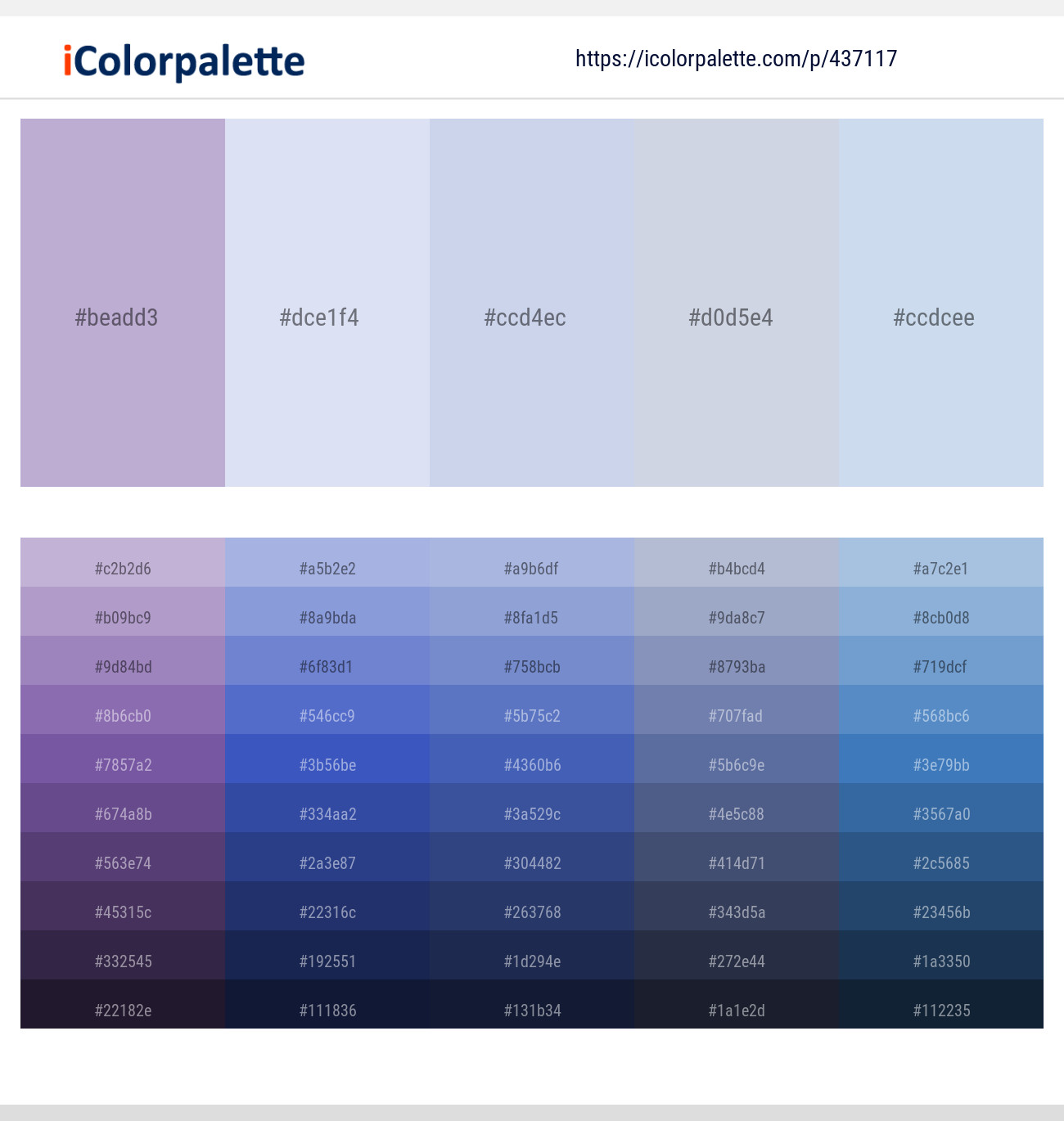 Lavender Gray – Link Water – Periwinkle Gray – Blue Haze – Spindle Color scheme