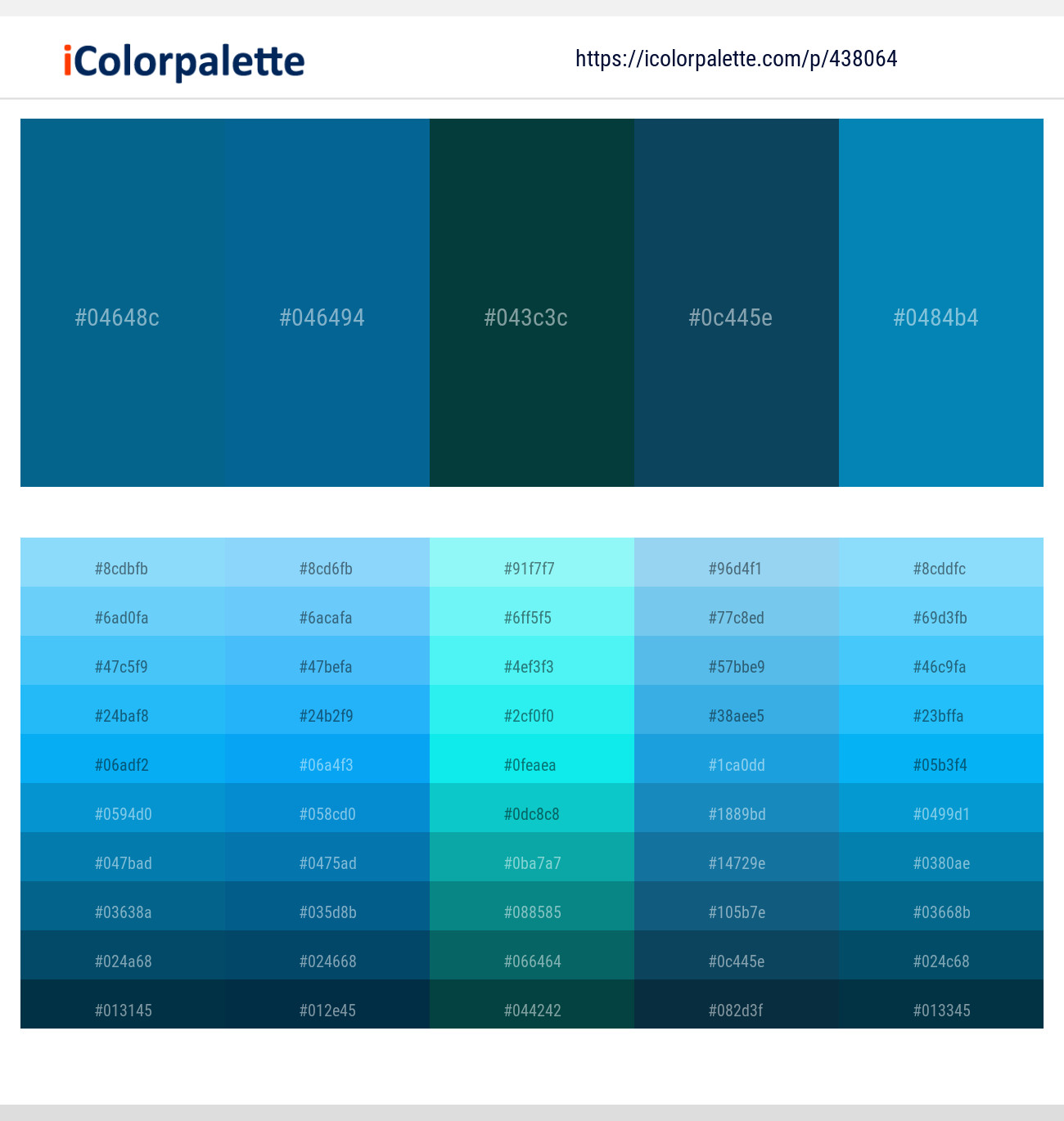 Venice Blue – Bahama Blue – Tiber – Deep Sea Green – Bondi Blue Color scheme