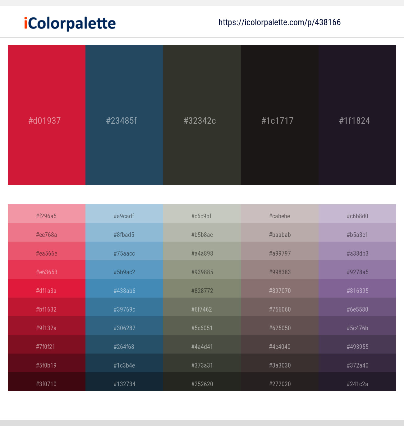 Crimson – Blue Dianne – Heavy Metal – Cod Gray – Bastille Color scheme