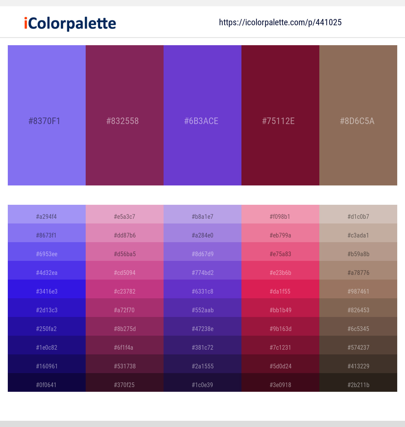 Cornflower Blue – Camelot – Purple Heart – Claret – Beaver Color scheme