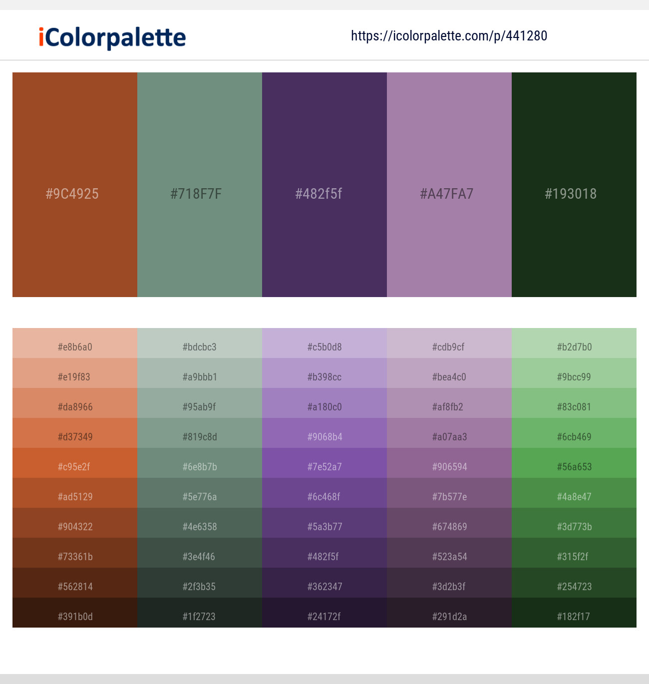 Cumin – Blue Smoke – Bossanova – Amethyst Smoke – Mallard Color scheme