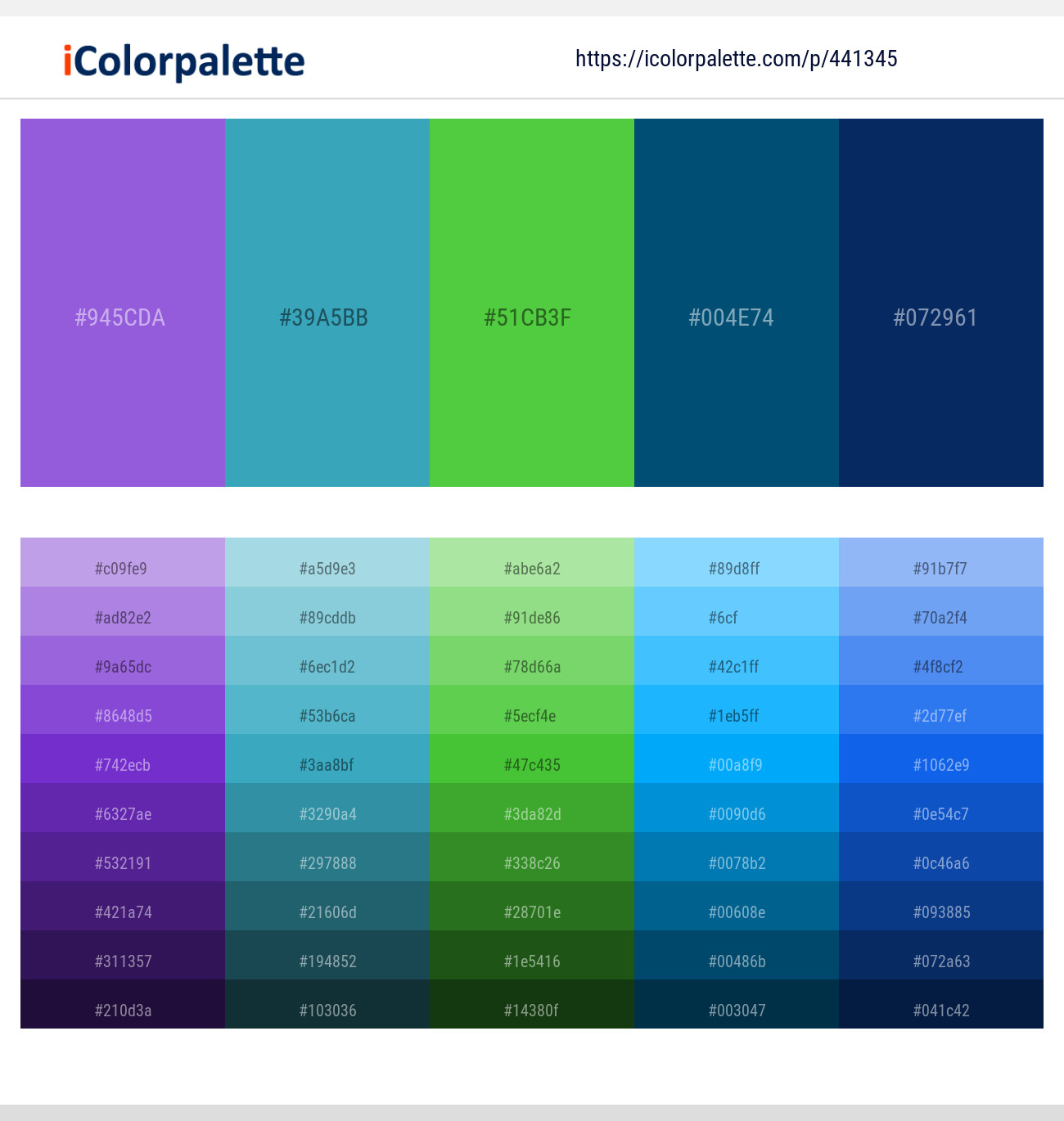 Medium Purple – Pelorous – Apple – Regal Blue – Deep Sapphire Color scheme