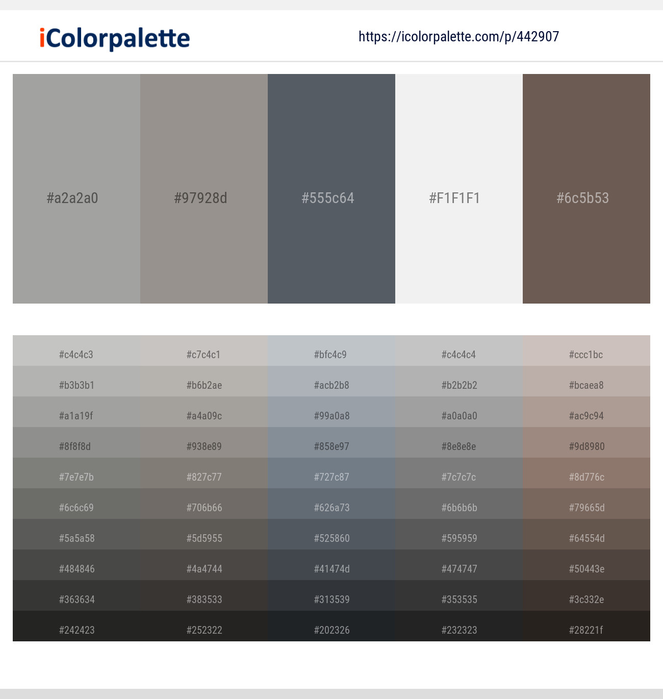 Star Dust – Natural Gray – Shuttle Gray – Seashell – Pine Cone Color scheme