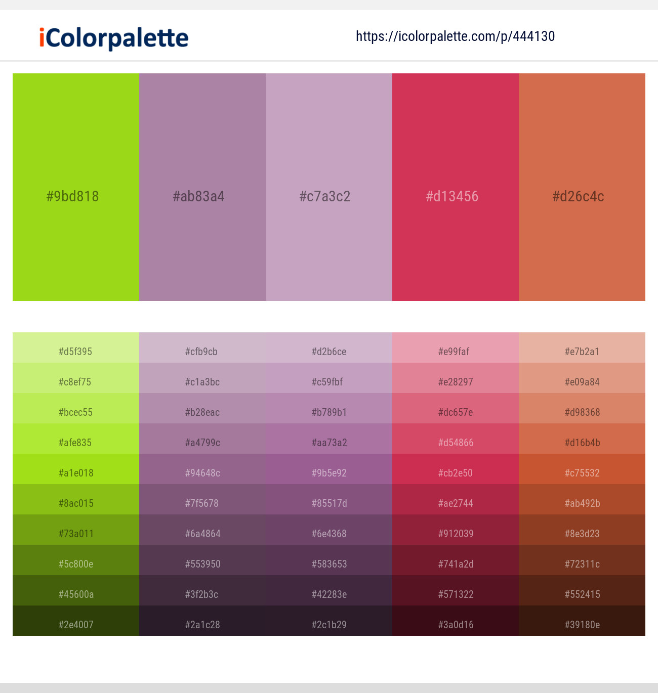 Inch Worm – Bouquet – Lilac – Brick Red – Raw Sienna Color scheme