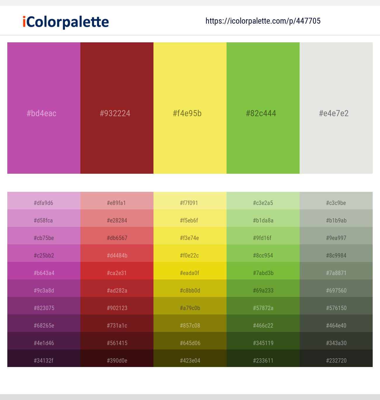 Fuchsia Pink – Old Brick – Energy Yellow – Sushi – Gray Nurse Color scheme