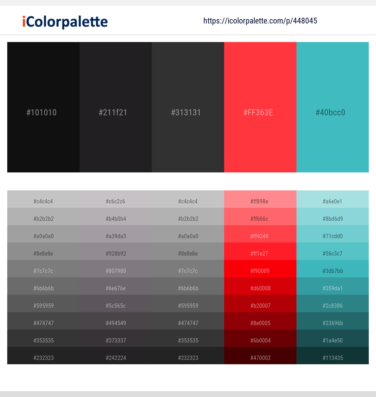 Cod Gray – Thunder – Mine Shaft – Coral Red – Pelorous Color scheme