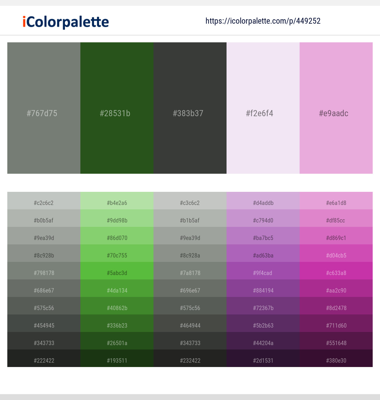 Xanadu – Parsley – Lunar Green – Snuff – Light Orchid Color scheme