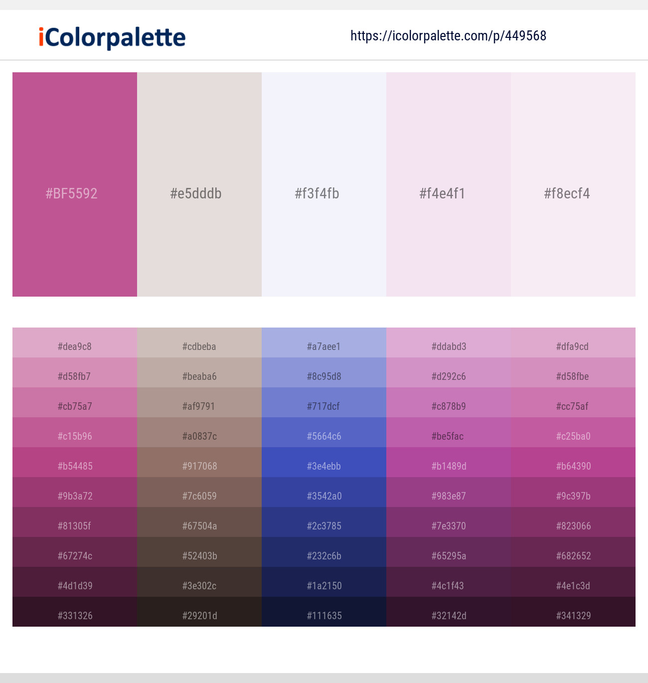 Mulberry – Ebb – White Lilac – Prim – Amour Color scheme