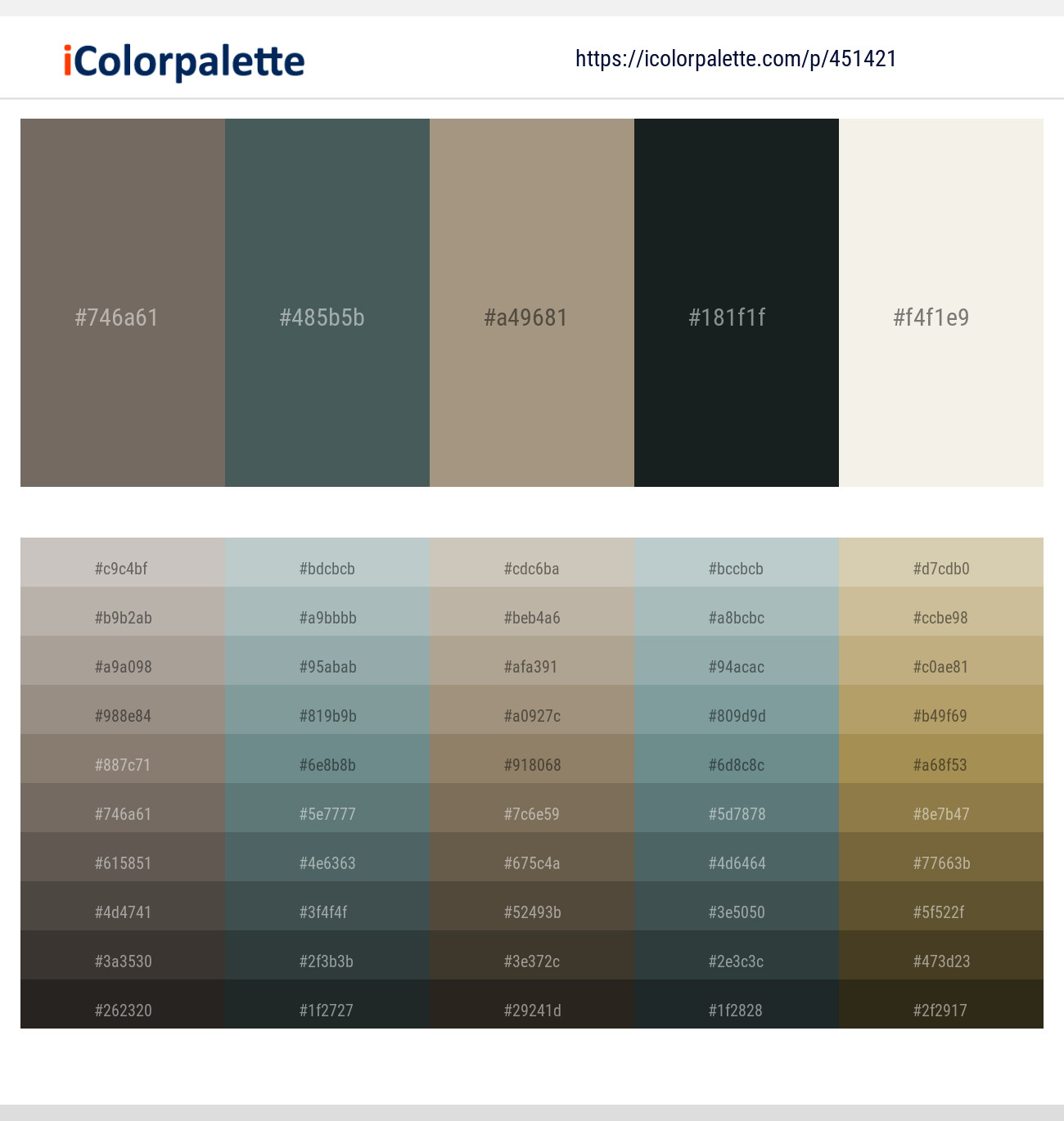 Sandstone – Mineral Green – Donkey Brown – Woodsmoke – Spring Wood Color scheme