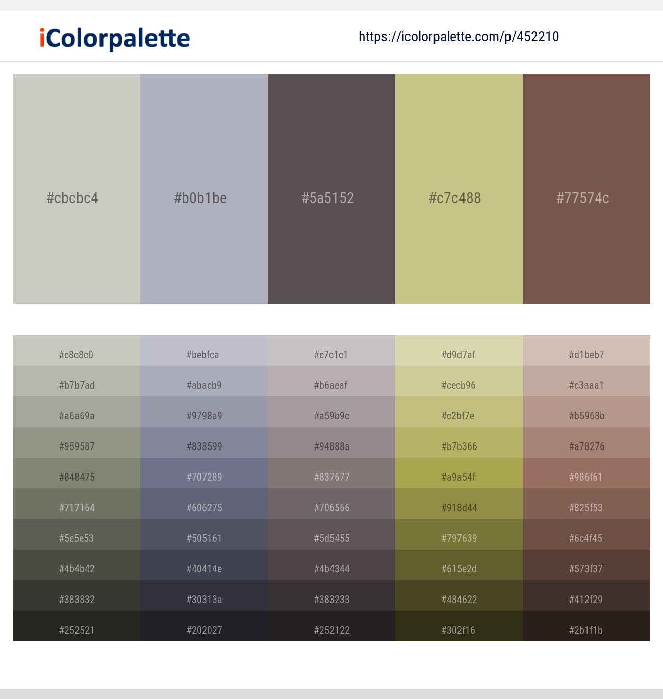 Mist Gray – Spun Pearl – Don Juan – Pine Glade – Roman Coffee Color scheme