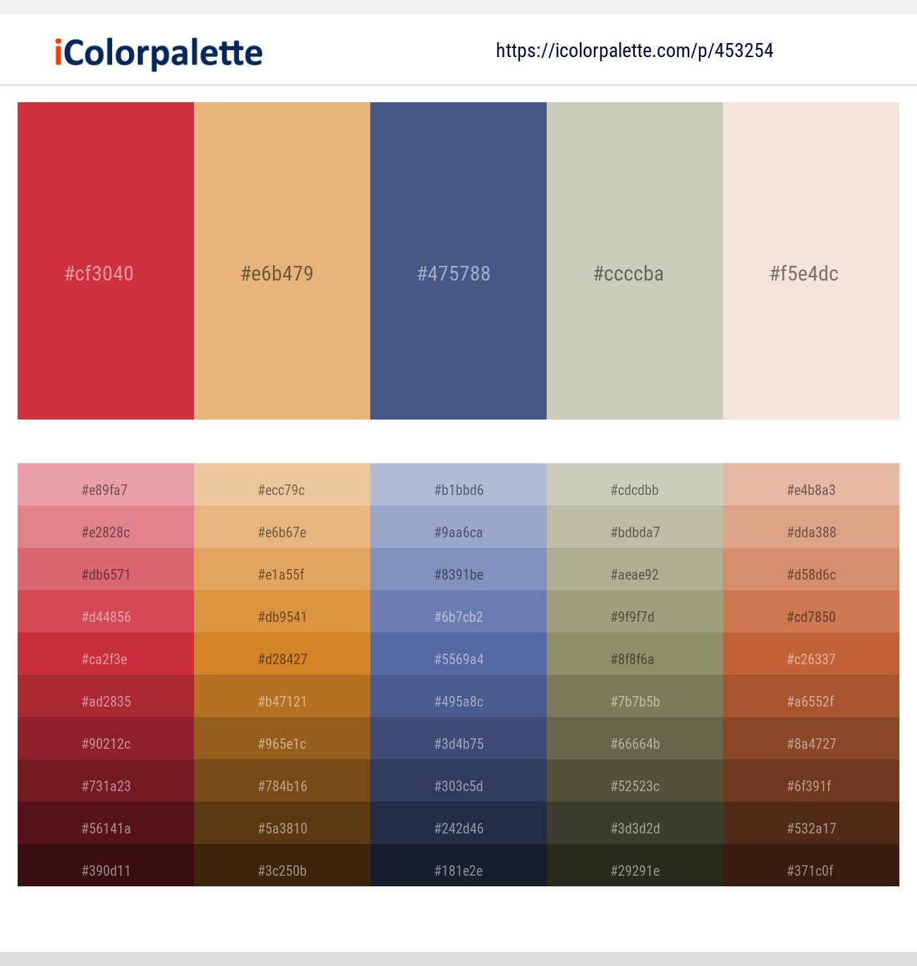 Brick Red – Harvest Gold – East Bay – Foggy Gray – White Linen Color scheme