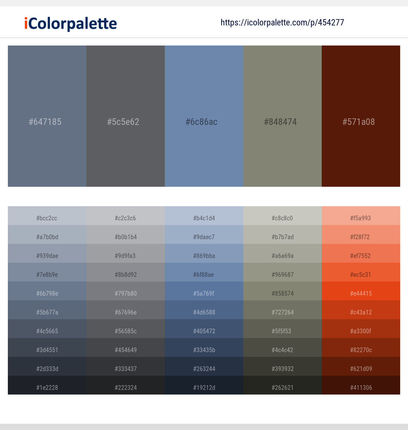 Pale Sky – Mid Gray – Bermuda Gray – Bandicoot – Mahogany Color scheme