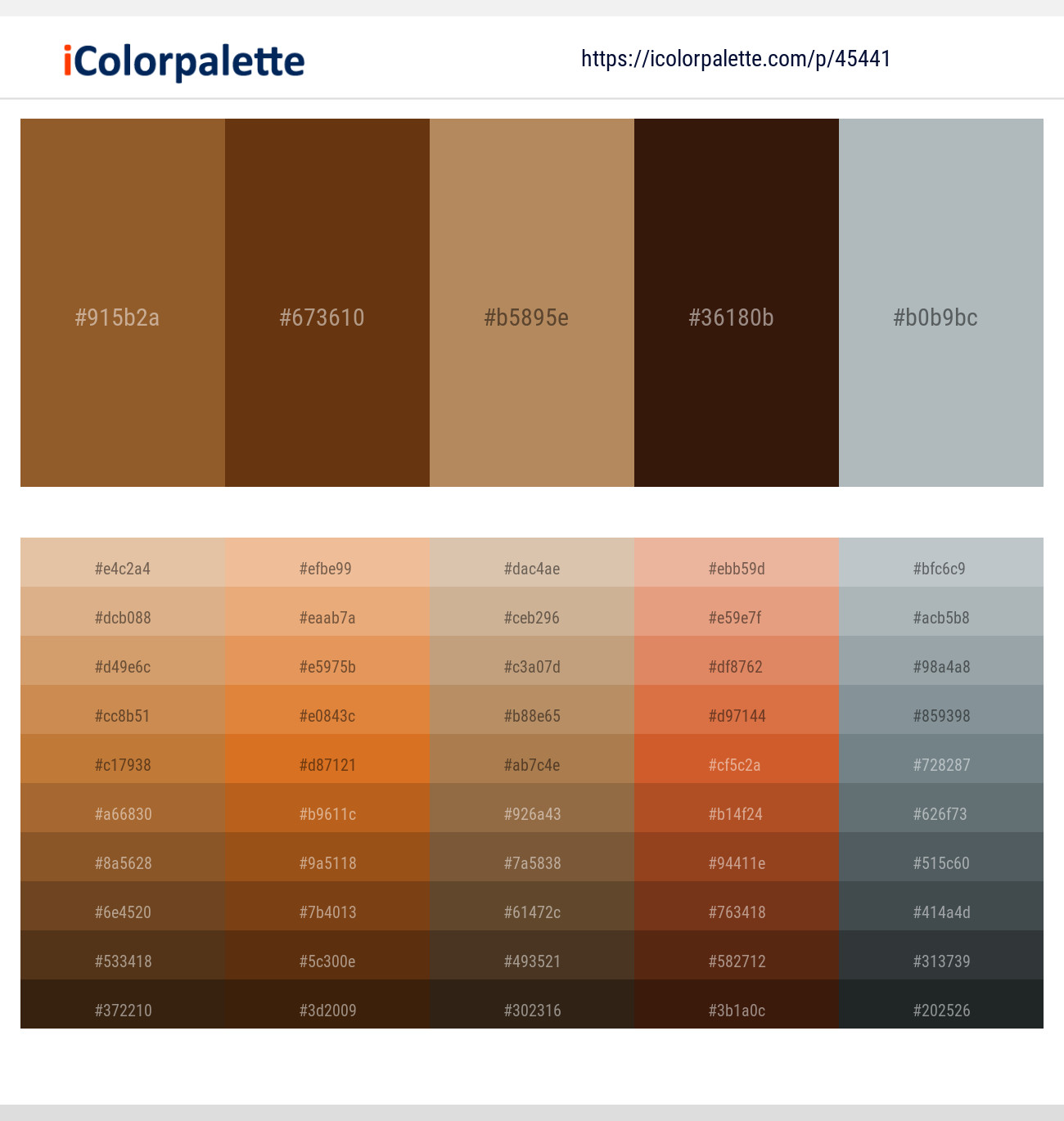 Kumera – Sepia – Muddy Waters – Clinker – Tower Gray Color scheme